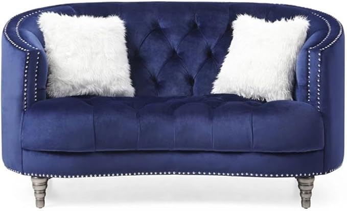 Glory Furniture Dania Velvet Upholstered Loveseat in Blue
