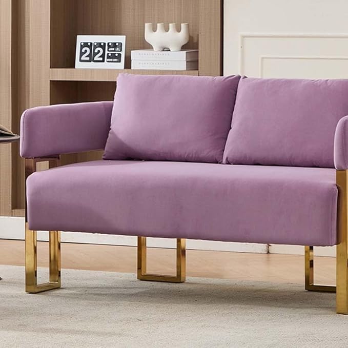 Teddy Fabric Accent Chair Modern Side Chair with Gold Metal Legs 51 Inch Wide Upholstered Loveseat for Living Room Dressing Area Office (Lilac)