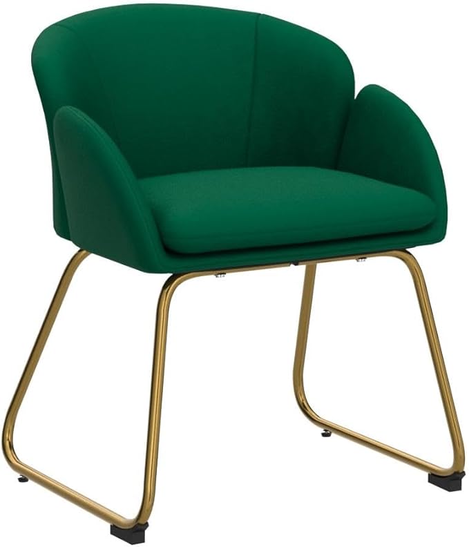 Yaheetech Velvet Living Room Chair Flower Shaped Armchair with Golden Legs Upholstered Side Chair for Vanity Room Living Room Kitchen Green