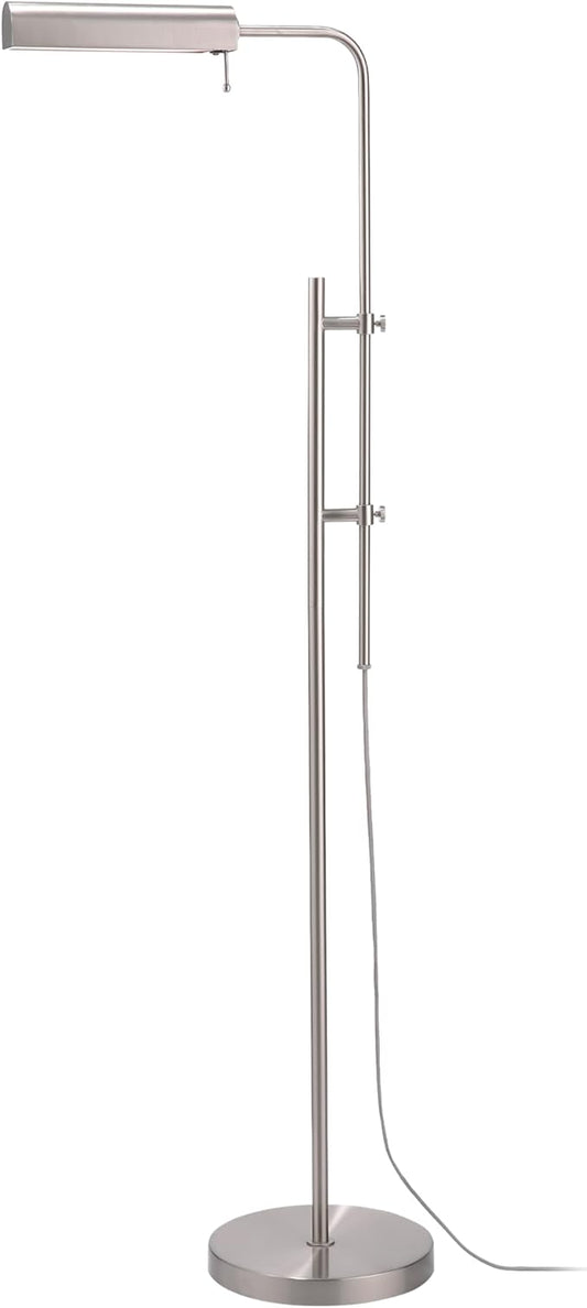 O'Bright Cedric Adjustable Pharmacy Floor Lamp - Industrial Design for Reading Crafting Work - 10W LED Height 45-61 inches - Ideal for Living Room Bedside Office - Brushed Nickel