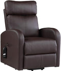 BOWERY HILL Power Lift Recliner 28 W x 37 D x 40 H Brown PU Upholstery Horizontal Tufted Back Contrast Stitching Wired Controller Metal Lift Base Contemporary Style Living Room Chair