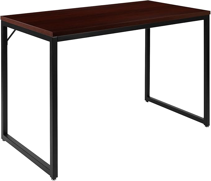 Flash Furniture Tiverton Industrial Modern Desk-Mahogany/Black Commercial Grade Computer Desk-47 Sturdy Home Office Desk-Writing Desk