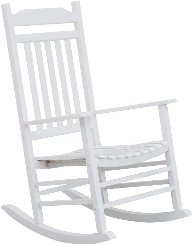 Wood Rocking Chair Porch Rocker Classic Outdoor Patio Outdoor Indoor Furniture for Balcony Backyard Garden Outside White