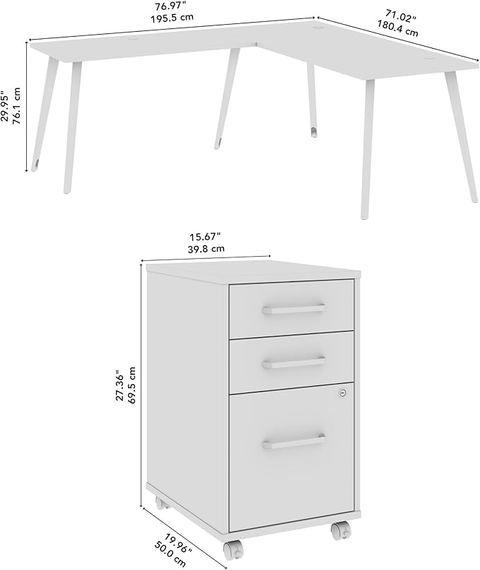 Bush Business Furniture L Shaped Computer Desk 60 inch with 3 Drawer Mobile File Cabinet Gaming Corner Table with Storage for Home Office Vista Collection Modern Beige/White