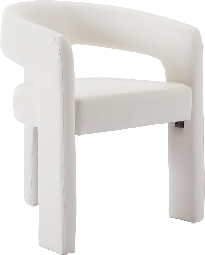 Wahson Faux Leather Chairs Modern Upholstered Bedroom Vanity Chairs Dining Chairs with Wooden Legs Assembled Accent Armchairs for Dining Room/Living Room/Side White