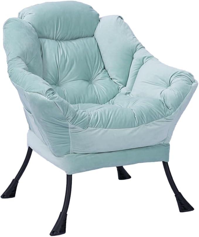 Living Room Chairs Modern Cotton Fabric Lazy Chair Accent Contemporary Lounge Chair Single Steel e Leisure Sofa Chair with Armrests and A Side Pocket (Green)with Ottomanwith footrest