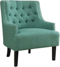 Pemberly Row Upholstered Accent Chair Teal Fabric Solid Wood Frame Button-Tufted Back Nailhead Trim Espresso Finish Legs 34.75 H x 28 W x 30.25 D Modern Traditional Living Room Seating
