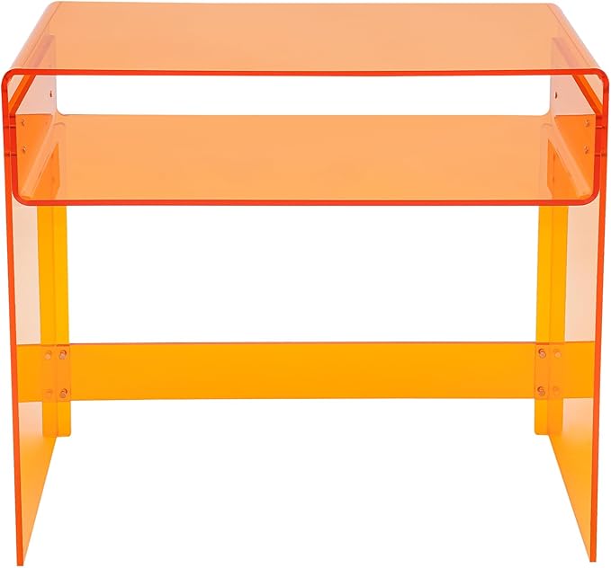 Orange Acrylic Desk with Open Storage 33.46'' × 15.75'' × 29.53'' Laptop Study Table Home Office Console Table Modern Minimalist Office Study Desk