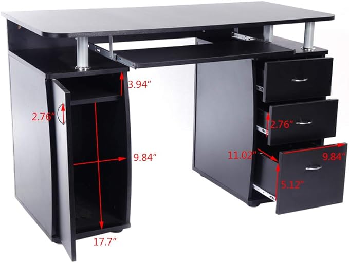Kiwifruit Office Desk Computer Table Study Writing Desk Workstation Sturdy MDF Board w/Storage for Home Office 45 inch W x 22 inch D x 29 inch H Black