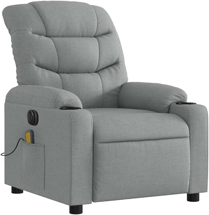 Electric Massage Recliner Chair Light Grey Polyester Fabric Metal Plywood Adjustable Living Room Comfy Relaxation