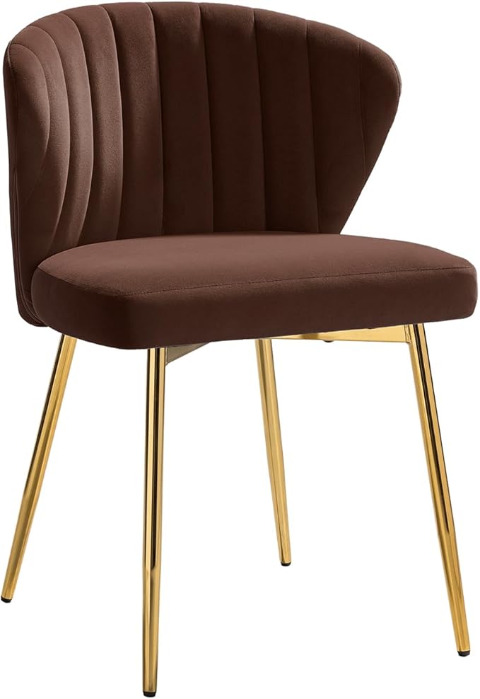 HULALA HOME Velvet Dining Chairs Modern Small Armless Accent Chair with Gold Metal Legs Living Room Upholstered Cute Side Chair Elegant Tufted Back Vanity Chair for Bedroom Auburn