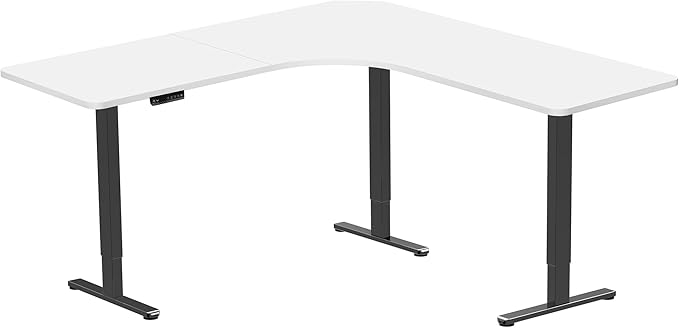 VIVO Electric Height Adjustable 71 x 71 inch Curved Corner Stand Up Desk White Table Top Black Frame Memory Controller L-Shaped Workstation E3C Series DESK-KIT-E3CBW