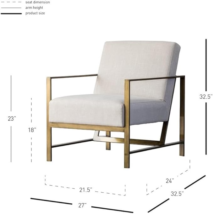 Pemberly Row 33 Fabric Arm Chair Flax Beige/Brushed Gold Finish Steel Frame Upholstered Modern Lounge Chair for Living Room or Accent Seating 27 W x 31.5 D 330 lbs Capacity