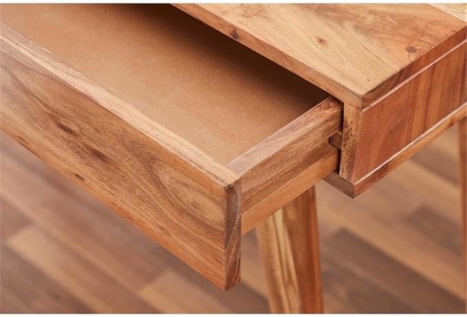 Pemberly Row Contemporary Office Desk 39 in Wide Solid Hardwood Natural Matte Wax Finish Rectangle Mid-Century Modern Style Small Home Office Desk with Drawers 31 in Height x 20 in Depth