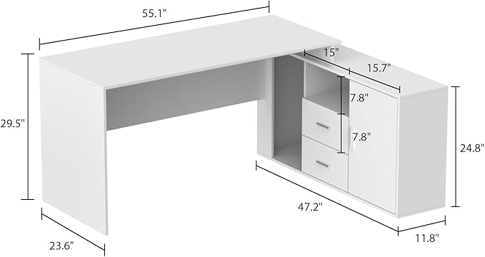 Corner Computer Desk L Shaped with Reversible File Cabinet Large Writing Table for Home Office with Shelves &amp 2 Drawers Convertible Office Desk Workstation Gaming Desk White