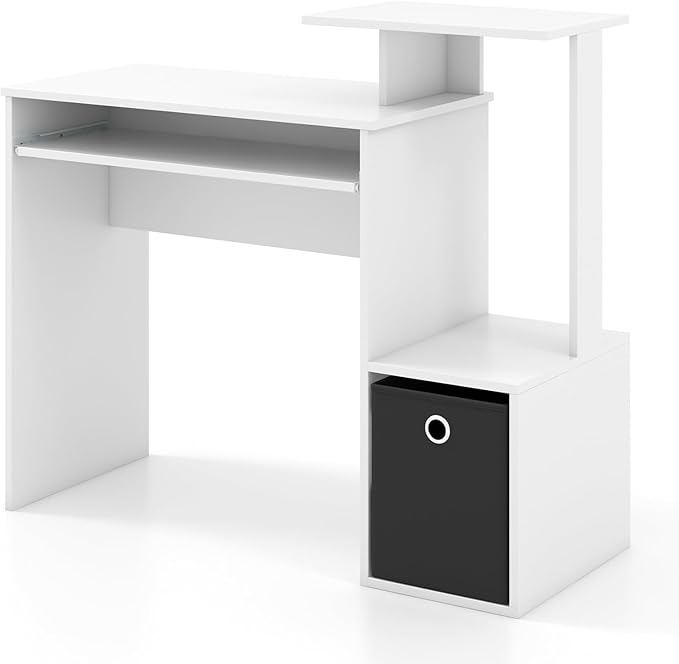 Tangkula Computer Desk with Fabric Drawer &amp Keyboard Tray Space-Saving Study Writing Desk with Open Storage Shelves &amp Printer Stand Modern Home Office Computer Workstation for Small Spaces (