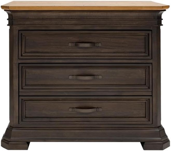 BOWERY HILL Executive Lateral Filing Cabinet with Solid Wood Plank Top in Brown Solid Wood Construction Sturdy and Durable Office or Home Use Secure Document Storage