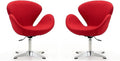 Manhattan Comfort Raspberry Adjustable Swivel Accent Chair Set of 2 with 360° Turn Polished Chrome Base Modern Retro Design Ideal for Living Room and Home Office Red Wool Blend