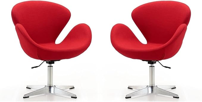 Manhattan Comfort Raspberry Adjustable Swivel Accent Chair Set of 2 with 360° Turn Polished Chrome Base Modern Retro Design Ideal for Living Room and Home Office Red Wool Blend