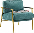 Modern Minimalist Accent Chair Soft Polyester Fabric with Metal Frame and Wood Armrests Living Room Bedroom Office Seating (Teal Blue)