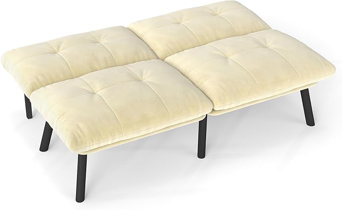 Sofa Bed with Chaise Modern Convertible Sleeper Sectional Loveseat Velvet Futon Couch with Tufted Back and Metal Legs for Small Space Apartment (Cream)