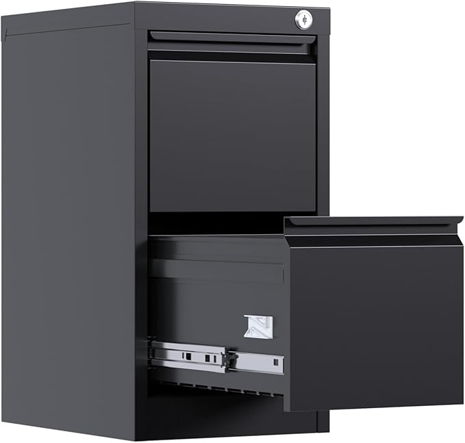 File Cabinet with 2-Drawer Lock - Vertical Metal Filing Cabinet for Letter/Legal Size Documents - Heavy Duty File Storage for Home Office | Requires Assembly Black