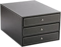 qiuqiu Office Cabinet File Box 3-Drawer Leather Filing Cabinets Desk 3 Layer Leather File Cabinet Drawer Style A4 Document Storage Box Business Office Supplies Furniture-Black
