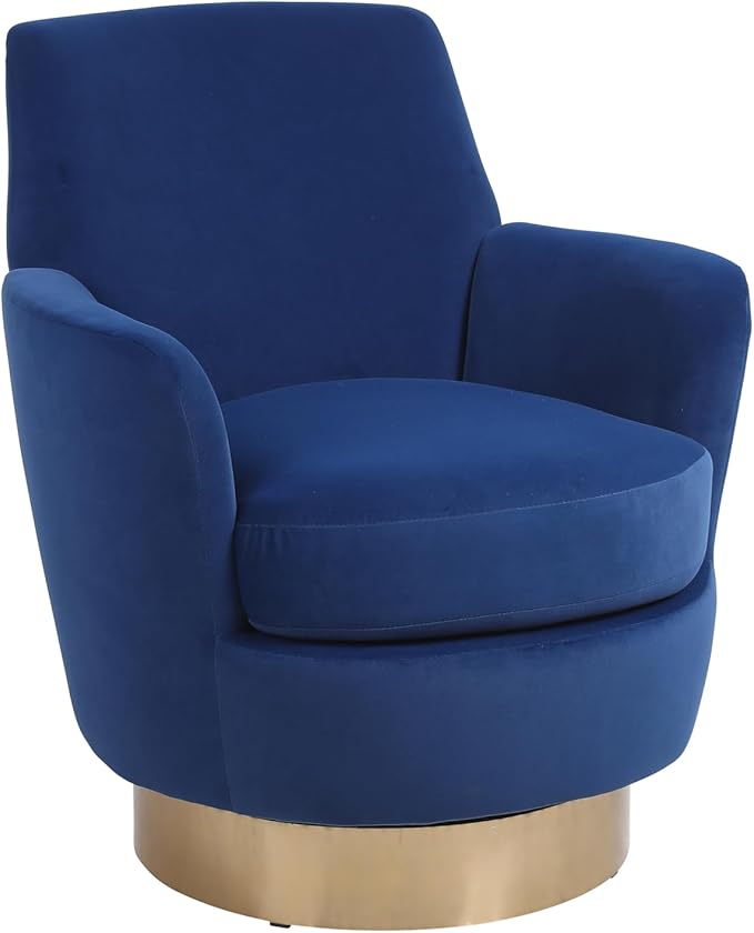 Navy Velvet Swivel Accent Chair for Living Room &amp Bedroom - Comfy Round Barrel Chair with Gold Base