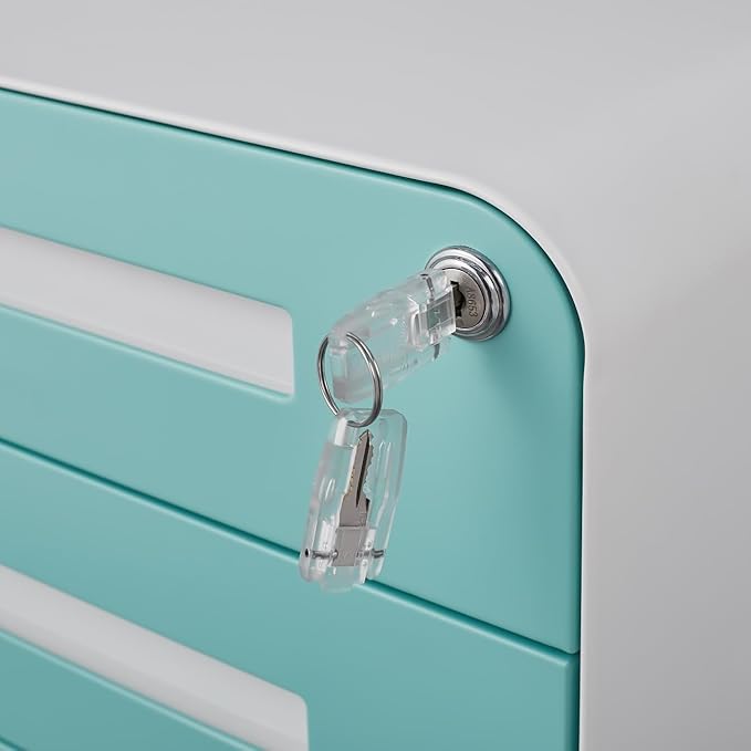 3 Drawer File Cabinet for Home Office Under Desk Mobile Filing Cabinet with Lock for A4/Letter/Legal Size 5 Wheel Anti-tilt Rolling File Cabinets Fully Assembled (Except Casters)