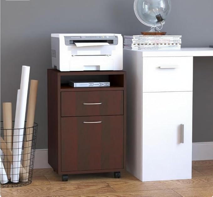 Mobile File Cabinet with 2 Drawers Under Desk Filing Cabinets Printer Stand Rolling Office Storage Cabinet with 4 Wheels for Home Office Organizer Letters/Legal/A4 (Brown)