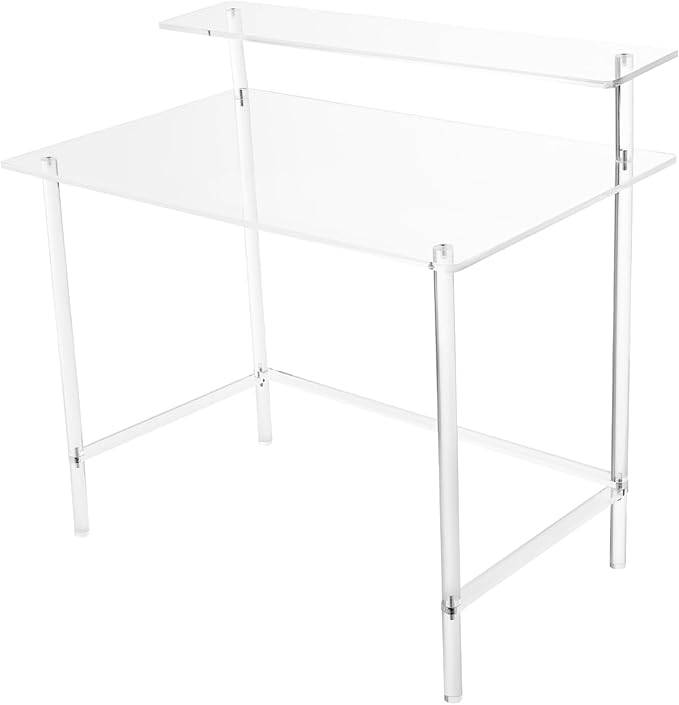 Acrylic Desk 88.18 Lbs Load-Bearing Capacity Home Office Desks Freestanding Writing Table Portable Computer Desks Modern Clear Desk for Studio Living Room Study Room Bedroom(2 Tiers)