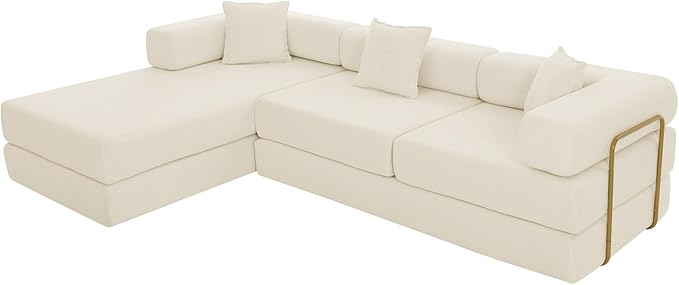 Eafurn L Shaped Convertible Sleeper Sofa Bed King Size Sleeper Sofabed 7-in-1 DIY Combination Corduroy Folding Mattress Couch with Fixed-Shape Frame Boneless Floor Sofa Couch