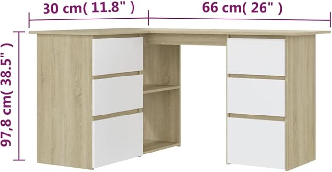 L-Shaped Writing Desk Corner Computer Desk with Drawer and Shelves 57.1in Study Table Workstation for Home Office Multipurpose PC Laptop Table Work Table Office Desk (Oak-White)