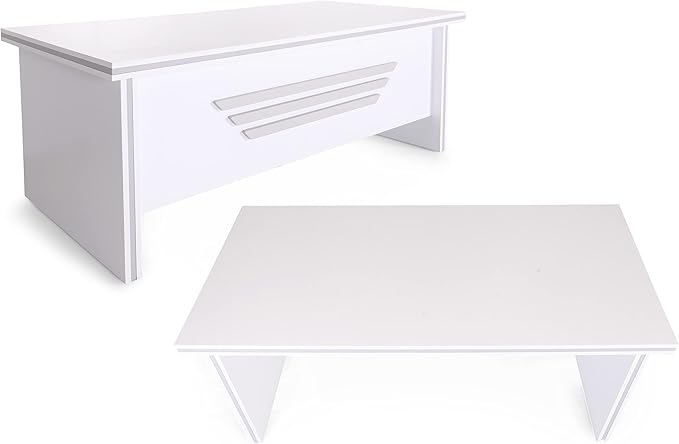 71 Wood Office Furniture Set of 4pcs | Modern Executive Desk | Credenza w/Keyboard Shelf | Large Storage Cabinet w/Chrome Handles &amp Legs | Coffee Table | Sturdy Home Workstation | White