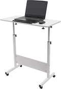 Adjustable Height Standing Desk Portable Laptop Desk on Wheels Rolling Computer Stand Mobile Small Standing Rolling Desk for Home Office 31 Lx16 W White