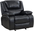 Pemberly Row Faux Leather Upholstered Glider Recliner Chair Black Manual Recline 38 H x 37.75 W x 38.25 D Plush Foam Cushions Padded Arms Wall Hugger Living Room or Den Seating