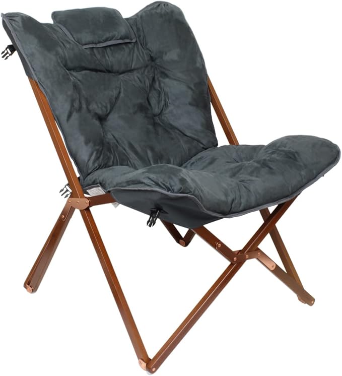 Zenithen Portable Foldable Indoor Wood Butterfly Folding Accent Chair Perfect for Dorm Rooms Bedrooms and Living Rooms Use for Lounging Reading Studying and Gaming Gray