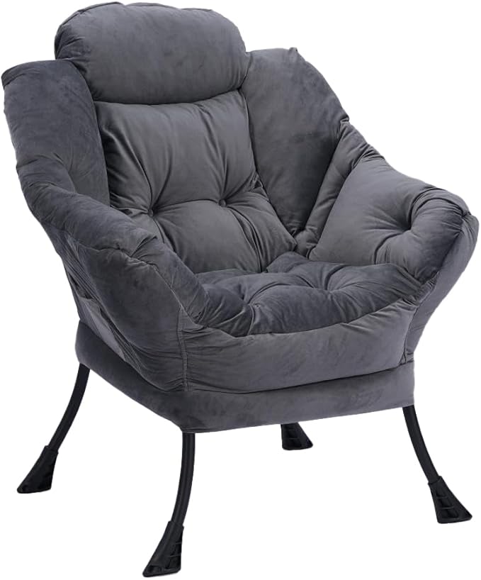 Living Room Chairs Modern Cotton Fabric Lazy Chair Accent Contemporary Lounge Chair Single Steel e Leisure Sofa Chair with Armrests and A Side Pocket (Dark Gray)with Ottomanwith footrest