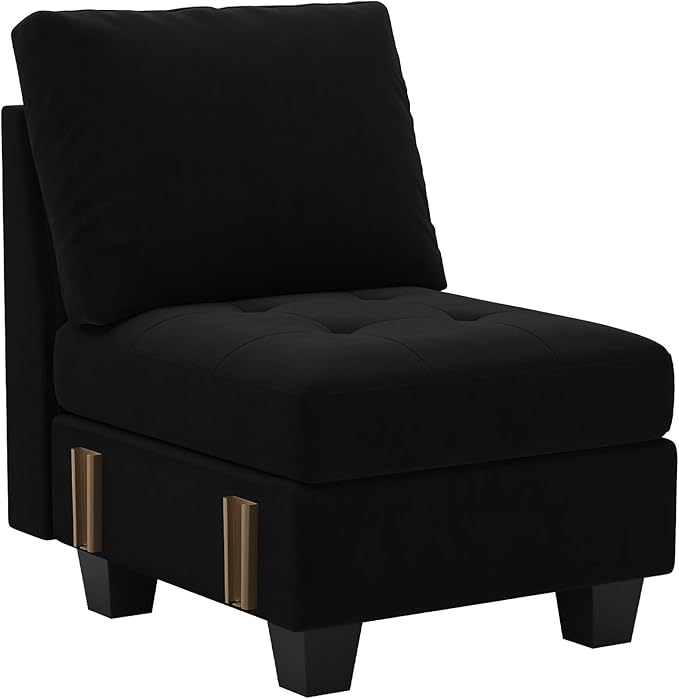 Belffin Velvet Single Seat Module for Modular Sectional Sofa Couch Accent Armless Sofa Couch Chair Modern Fabric Black