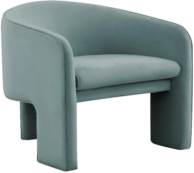 Pemberly Row Modern Sea Blue Velvet Accent Chair 29.9 W x 28.5 D x 28.2 H Kiln-Dried Pine Frame Sculptural Design Sumptuous Upholstery Handmade Statement Piece for Living Room or Bedroom