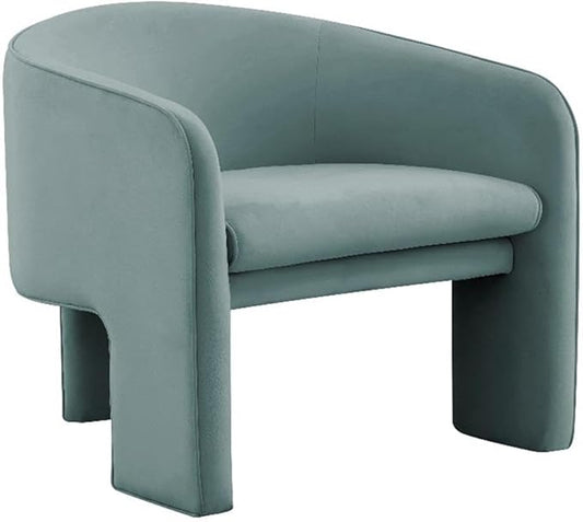 Pemberly Row Modern Sea Blue Velvet Accent Chair 29.9 W x 28.5 D x 28.2 H Kiln-Dried Pine Frame Sculptural Design Sumptuous Upholstery Handmade Statement Piece for Living Room or Bedroom