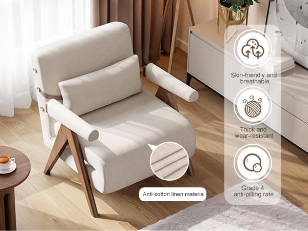 KungFuWood 32 W Convertible Chair Bed - 3 in 1 Sleeper Adjustable Backrest Futon Small Space Sofa for Living Room Bedroom Home Office Beige White