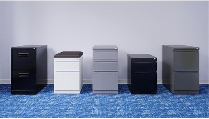 Pemberly Row Mobile Pedestal File Cabinet 20 D Steel Construction 2-Drawer Box/File Full-Width Pulls Hidden Casters Lockable Silver Finish Commercial Grade Filing Cabinet for Office Use