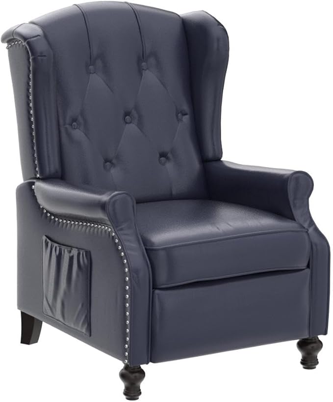 Wingback Recliner Chair with Massage and Heat Tufted PU Leather Push Back Recliner Chair for Living Room Leather Wing Back Chair with Remote Control Padded Cushion Backrest Wooden Legs