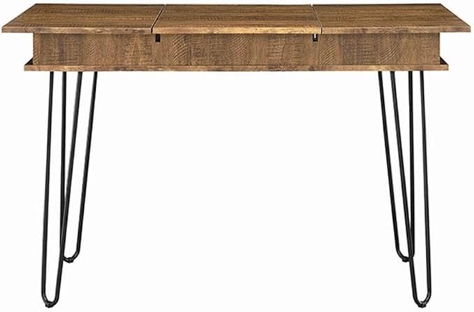 Stonecroft Cabrini Storage Writing Desk 47.25 in Wide Rustic Amber and Black Finish MDF and Metal Construction Built-in Power Outlet 4 Storage Compartments Mid-Century Modern Office Desk