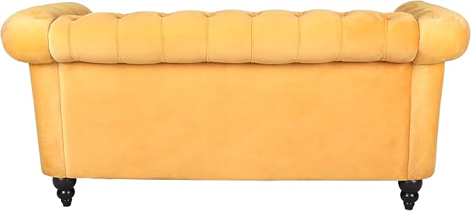 LEVNARY Velvet Sofa Chesterfield Tufted Upholstered 2 Seater Couch Modern Loveseat Couch Classic Furniture for Living Room Bedroom (Yellow)