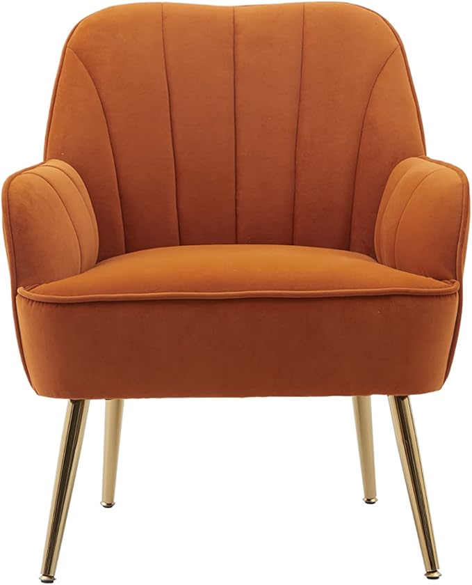 Modern Mid Century Chair Velvet Sherpa Armchair for Living Room Bedroom Office Easy Assemble(Orange)