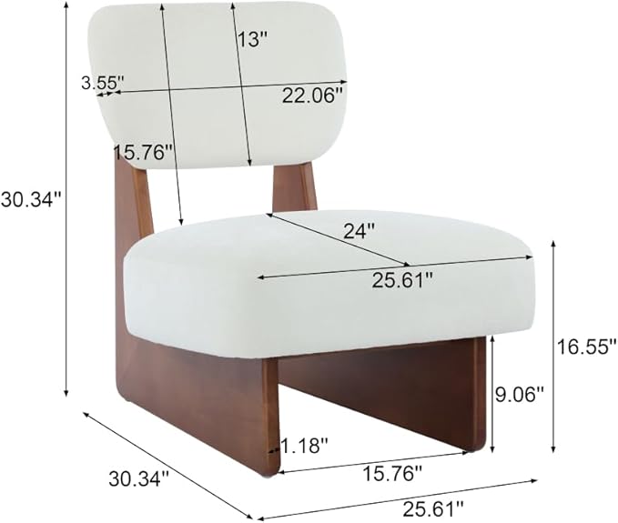 [Set of 2] Modern Beige Lounge Chair with Polyester Upholstery Sturdy Black Wood Base Stylish and Comfortable Accent Seating for Living Room (Walnut + White + Polyester + Solid Wood)