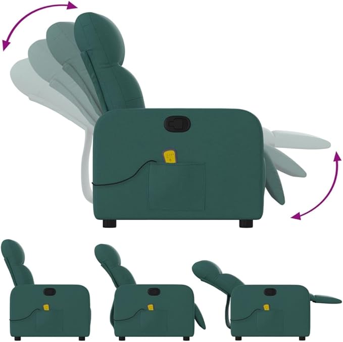 vidaXL Dark Green Massage Recliner Chair - Fabric Upholstered Manual Reclining Armchair with Vibration Massage Side Pocket and Sturdy Frame for Living Room Lounge