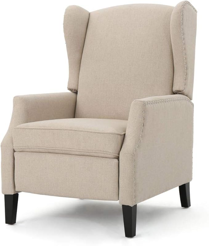 GDFStudio Westeros Traditional Wingback Fabric Recliner Chair (Wheat)